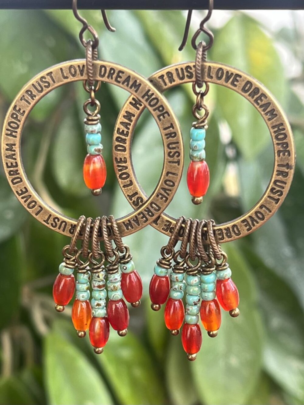 Carnelian and Turquoise Picasso Dangle Earrings | Southwestern | Inspirational - Picture 4 of 8